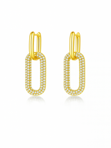 Gold hoop earrings with embedded stones on a white background