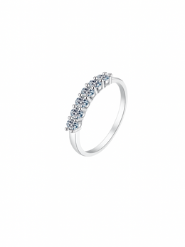 Silver ring with small diamonds on a white background